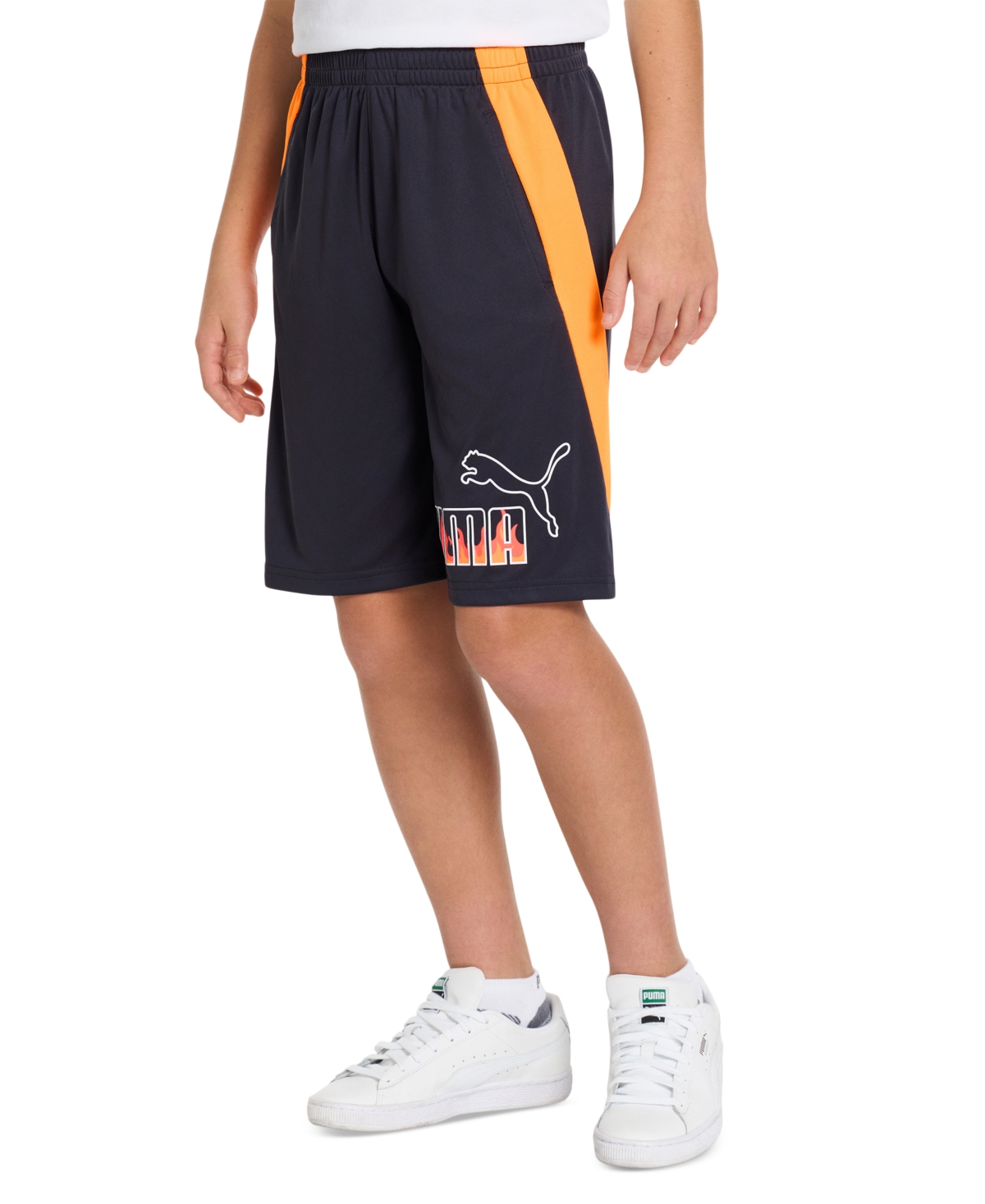 Puma Big Boys Logo Graphic Shorts In Galactic Gray