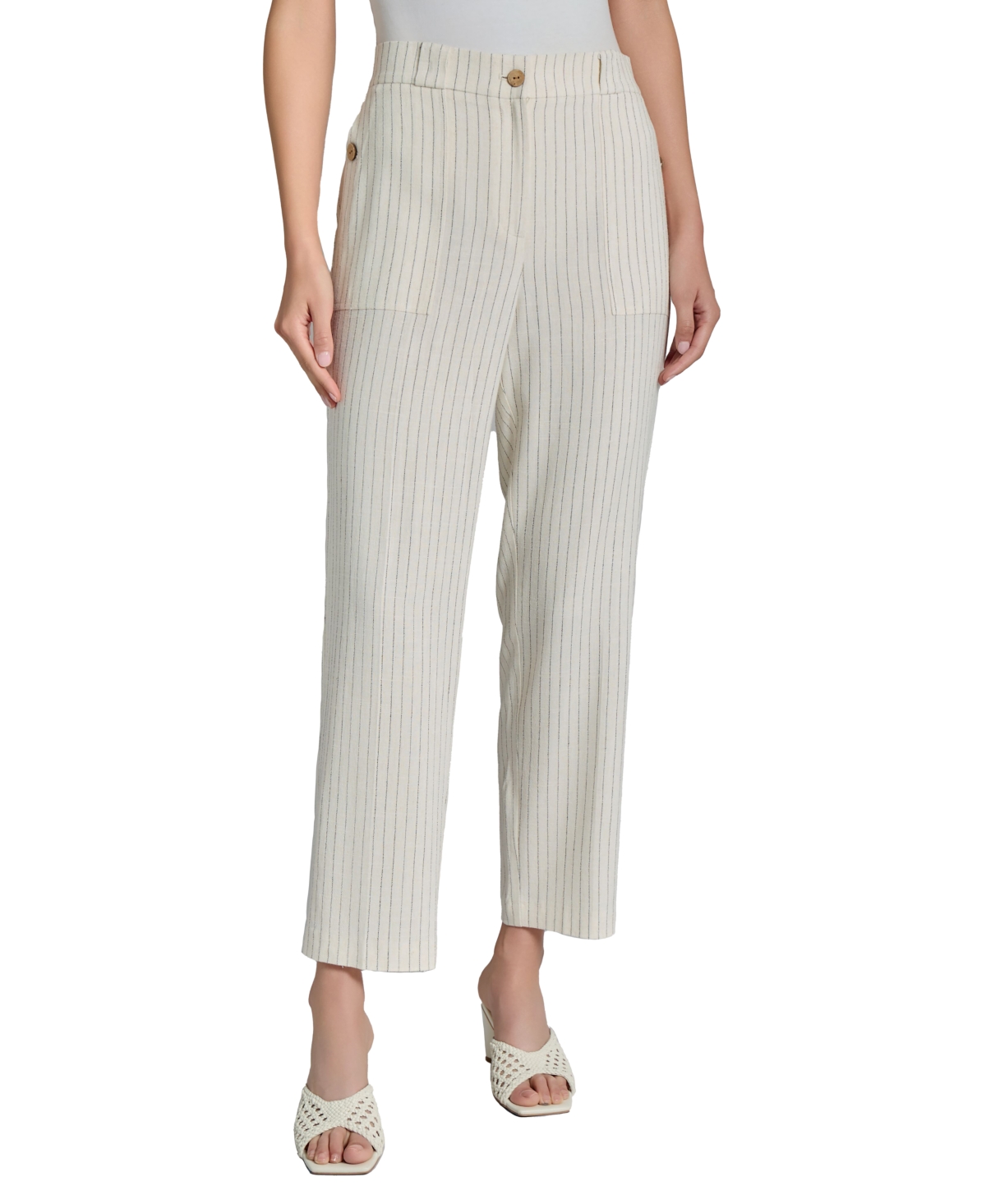 Women's Pinstriped Straight-Leg Pants - Jones White Multi