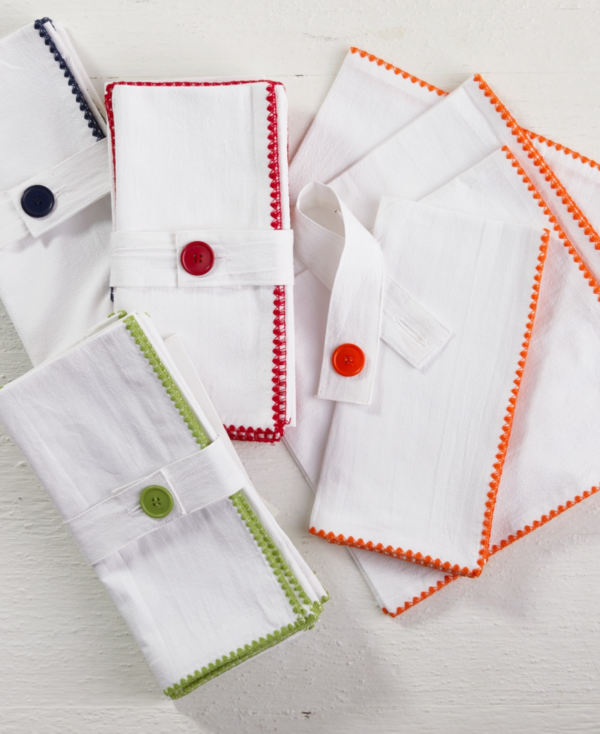 Tableau Embroidered Edge Napkins, Set Of 4 In Orange