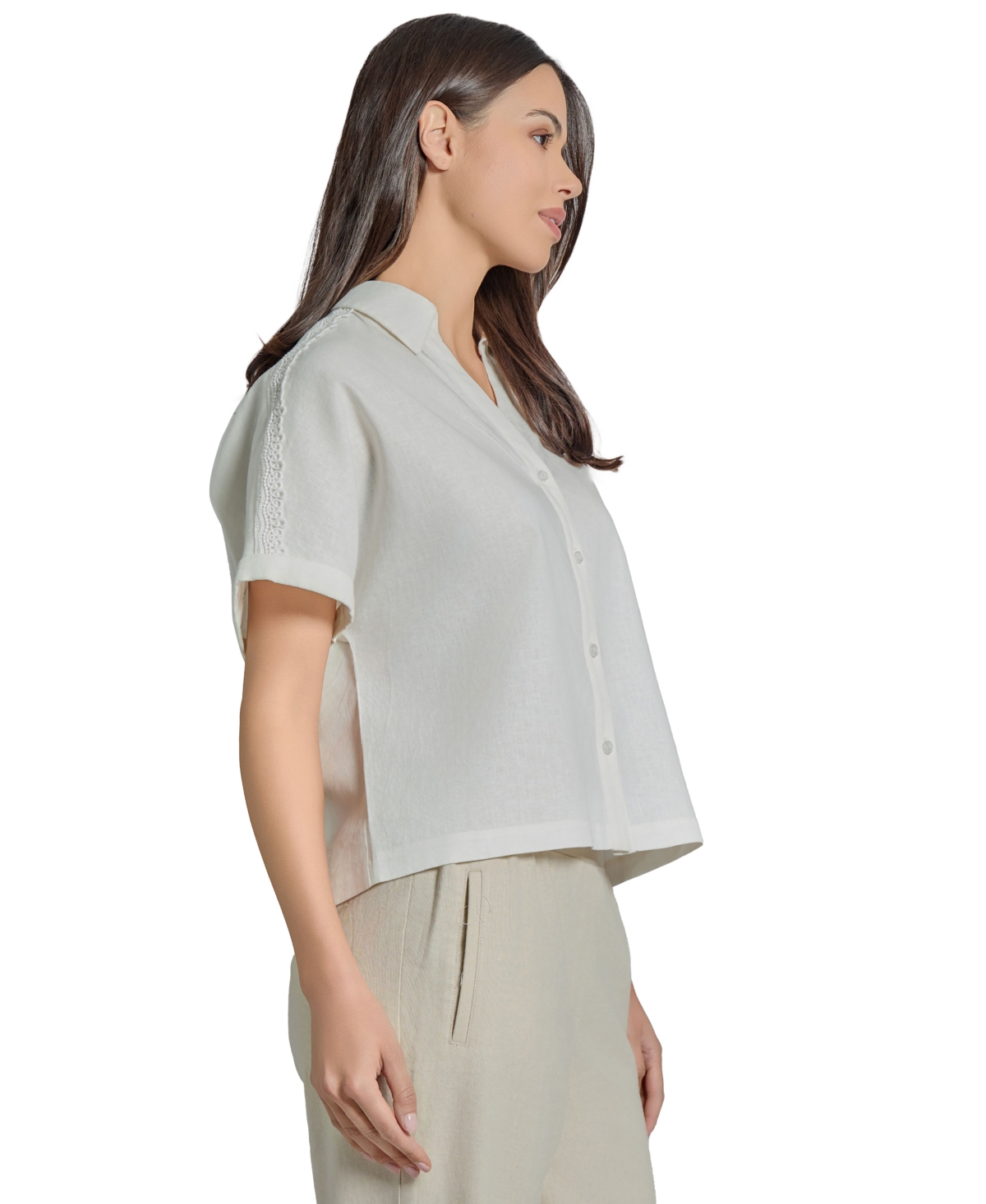 Jones New York Women's Linen-blend Drop-shoulder Shirt In Nyc White