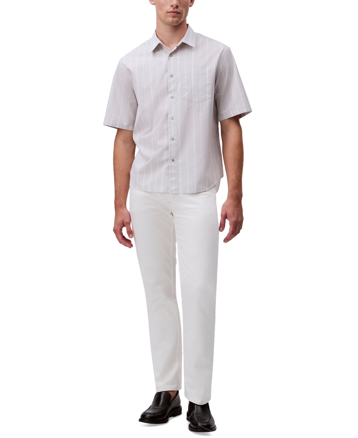 Calvin Klein Men's Relaxed Fit Short Sleeve Poplin Striped Button-front Shirt In Gray Violet