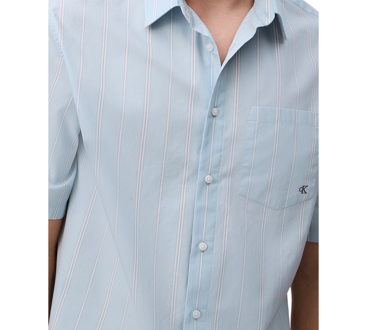 Shop Calvin Klein Men's Relaxed Fit Short Sleeve Poplin Striped Button-front Shirt In Sterling Blue