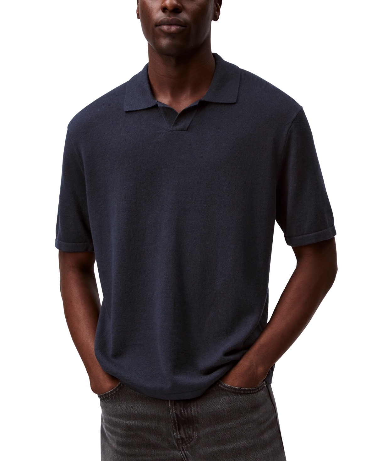Men's Textured Pullover Open-Collar Polo Shirt - Gray Dawn