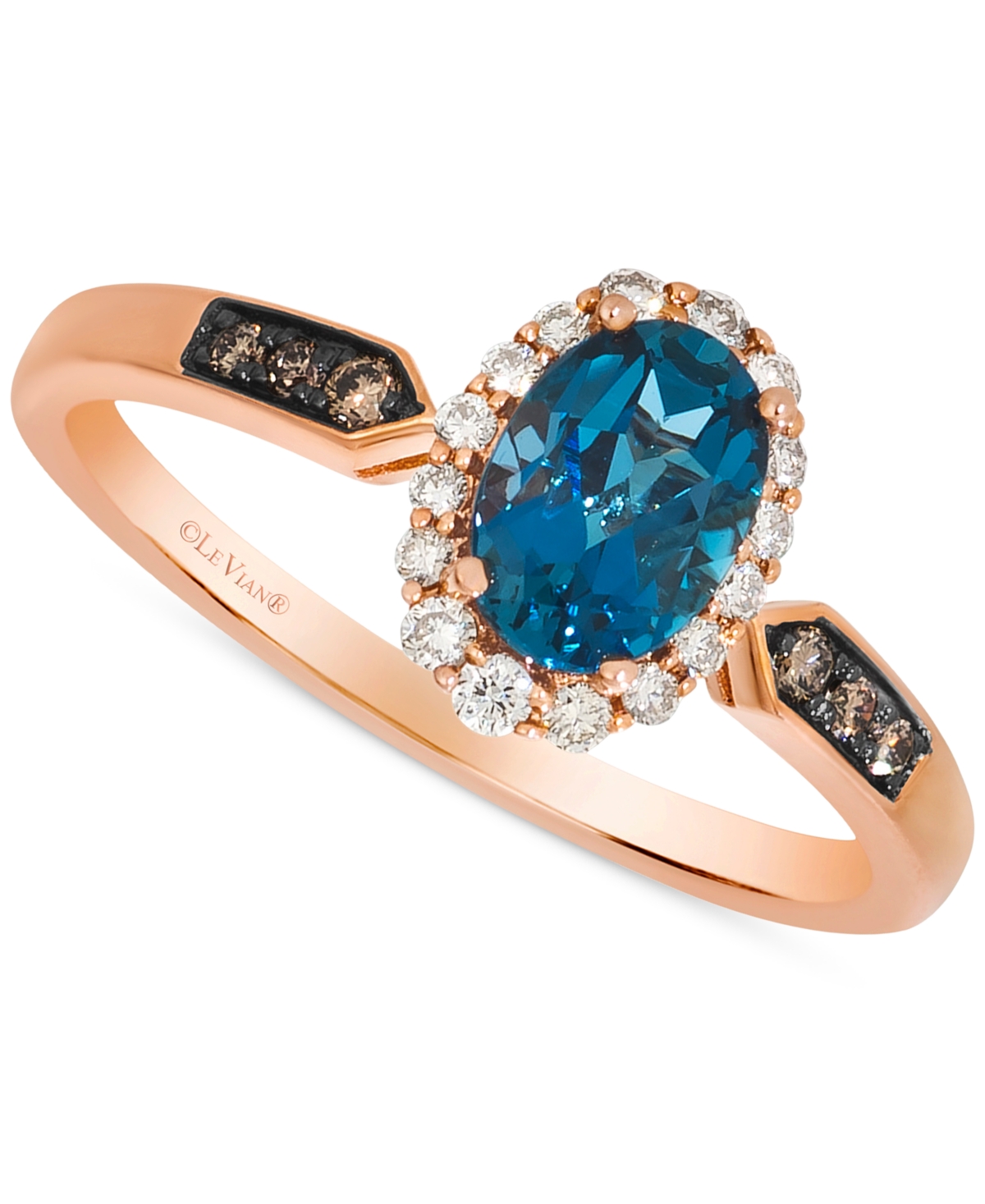 London Blue Topaz (3/4 ct. t.w.) & Diamond (1/5 ct. t.w.) Oval Halo Ring in 14k Rose Gold - Rose Gold