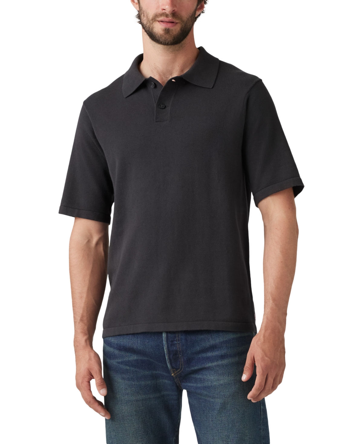 Levi's Men's Short Sleeve Textured Polo Sweater In Black