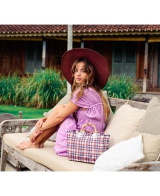 Lolo Wide-brim Jute Boater Hat in Burgundy