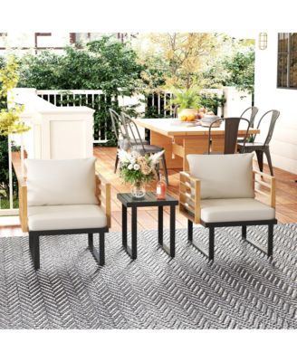 Metal Outdoor Bistro Set, Small Patio Set with Cushions,