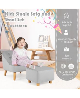 Soft Velvet Upholstered Kids Sofa Chair with Ottoman