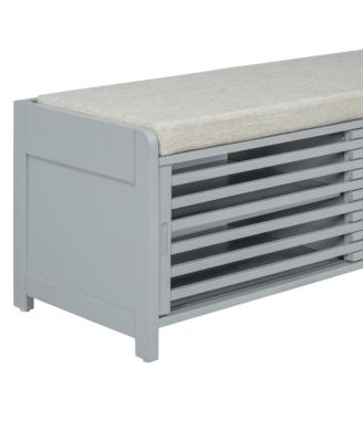 Streamdale Distressed Shutter Storage Bench with Acacia Veneer for Retro Charm for Living Room, Entryway (Grey)