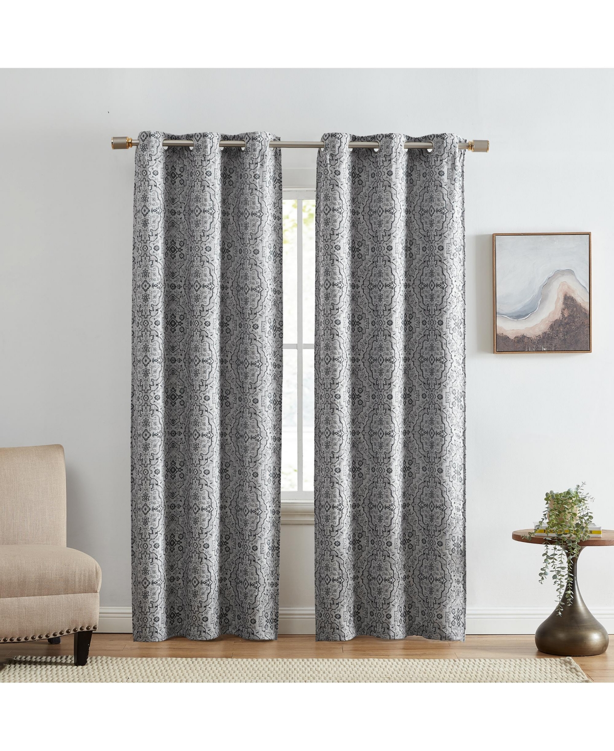 Berber Ikat Print Blackout Window Curtain Panel, Set of 2 - Charcoal