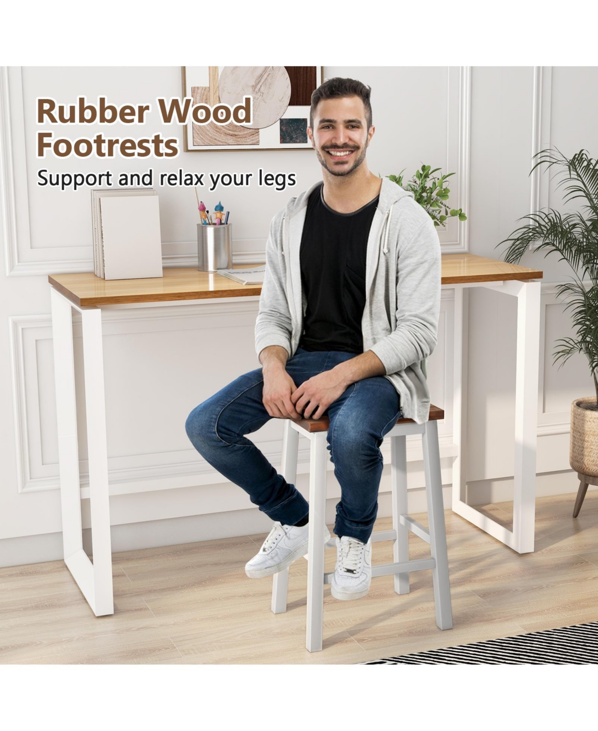 Set of 2 Saddle Stools Bar Stools with Footrests for Kitchen Island