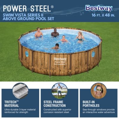 Power Steel Swim Vista 16' x 48" Round Above Ground Swimming Pool Set