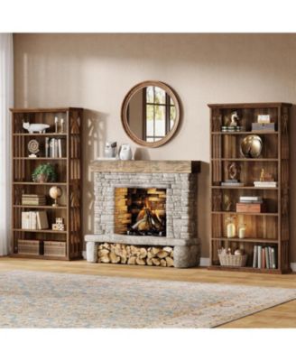 6-Tier Bookshelf Set of 2, 75-Inch Tall Bookcase, Large Bookshelves and Bookcases Freestanding Display Shelves, Wood Book Shelf for Living Room, Home Office, Bedroom, Brown