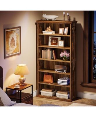 6-Tier Bookshelf Set of 2, 75-Inch Tall Bookcase, Large Bookshelves and Bookcases Freestanding Display Shelves, Wood Book Shelf for Living Room, Home Office, Bedroom, Brown