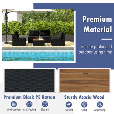 5 Piece Outdoor Furniture Set w/ Seat & Back Cushions Acacia Wood Tabletop