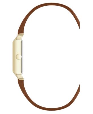 Women's Quartz Rectangular Gold-Tone and Brown Polyurethane Leather Band Watch, 29mm
