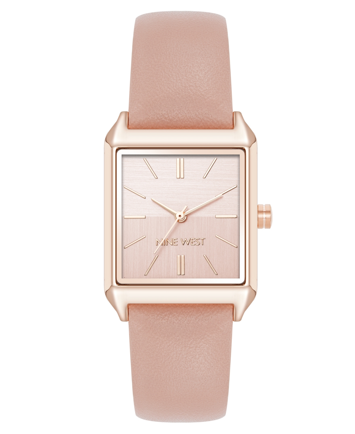 Nine West Women's Quartz Rectangular Rose Gold-tone And Pink Polyurethane Leather Band Watch, 29mm In Pink,rose Gold-tone