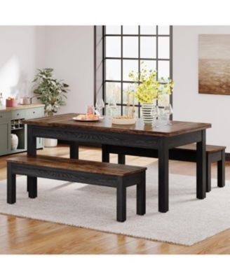55-Inch 3-Piece Dining Table Set with 2 Benches, Rectangular Wood Table for Kitchen or Dining Room, Seats 4–6