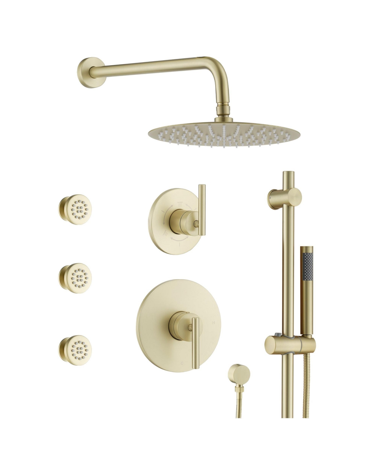 10-Inch Rainfall Shower System with Body Jets, Handheld Shower & Side Spray, Adjustable Lift Rod with All-Brass High-Pressure Shower Faucet Set, Brush