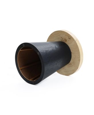 Light Wood Finish Top with Black Base Manufactured Wood Round Side Table