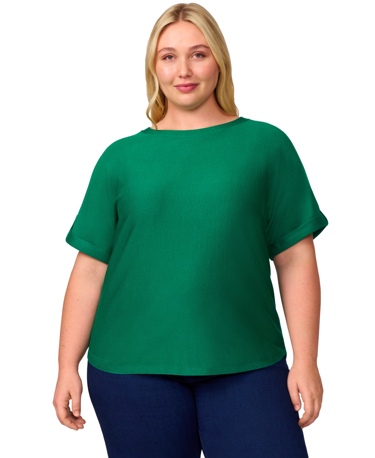 Plus Size Roll-Tab Dolman-Sleeve Sweater - Jet Black