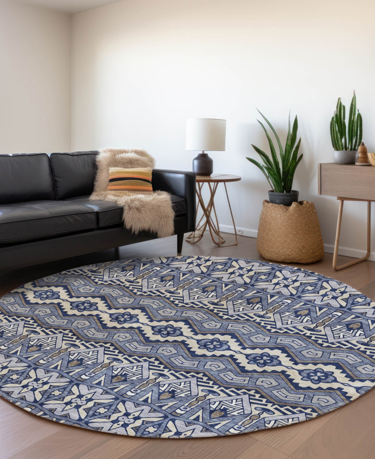 Addison Chantille Acn909 8'x8' Round Area Rug In Denim