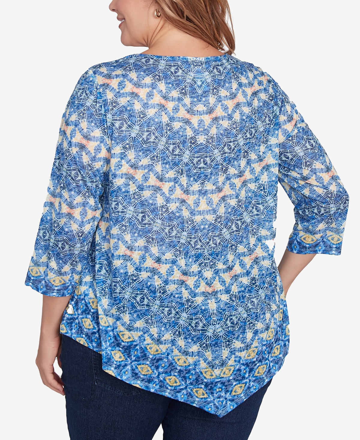 Ruby Rd. Plus Size Chevron Burnout Crew Neck Knit Top In Bluebird Multi