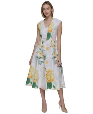 KARL LAGERFELD PARIS Petite Allover Floral Midi Dress - Macy's