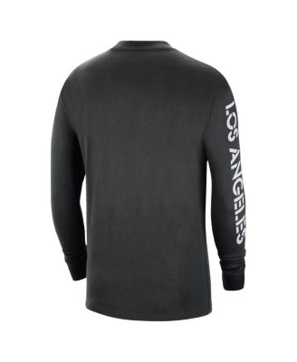 Men's Black Distressed Los Angeles Lakers Courtside Max 90 Vintage-Like Wash Statement Edition Long Sleeve T-shirt