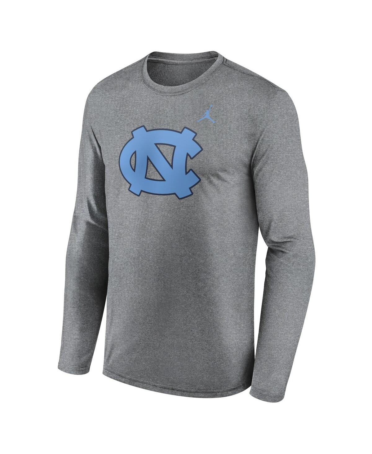 Jordan Men's Heather Gray North Carolina Tar Heels Primetime Primary Legend Long Sleeve T-shirt In Heather Gray