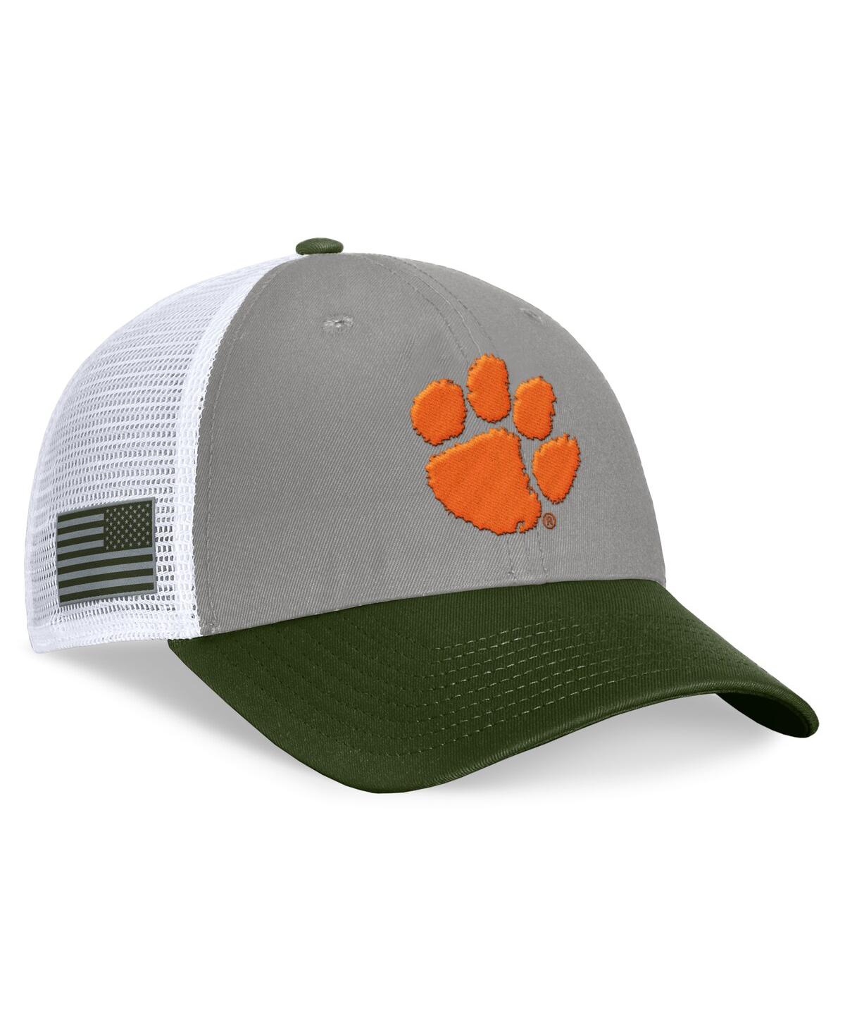 Top Of The World Men's Gray/green Clemson Tigers Oht Military Appreciation Badge Trucker Adjustable Hat In Gray,green