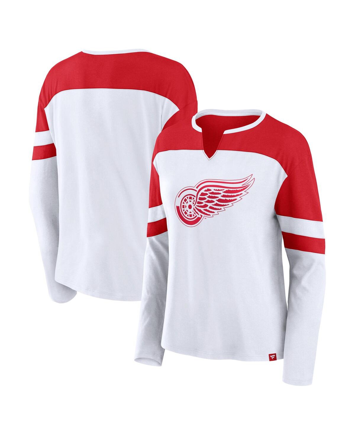 Women's White/Athletic Red Detroit Red Wings 2025 Nhl Stadium Series Frozen Long Sleeve Notch Neck Top - White, Athletic Red