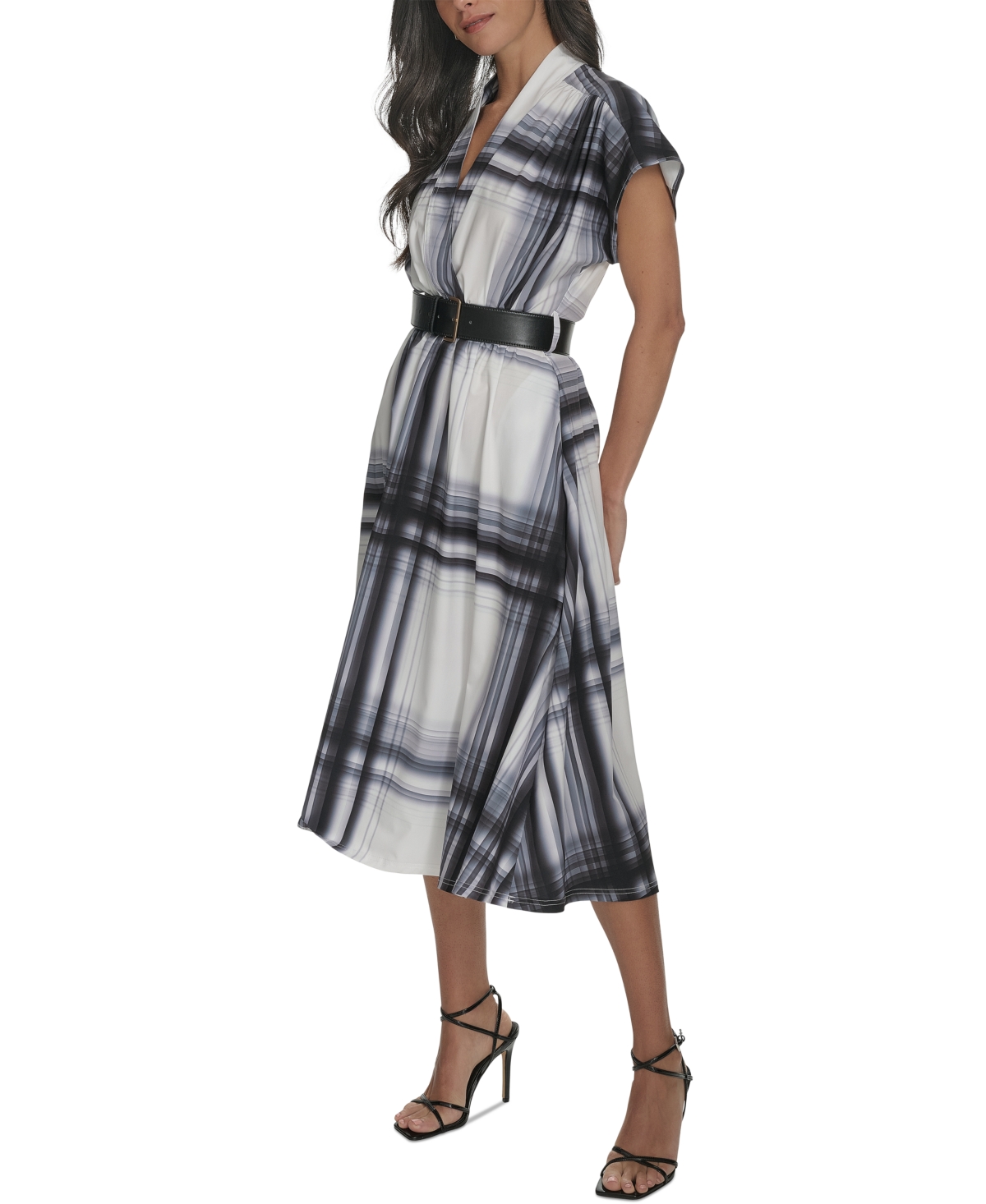 Calvin Klein Women's Plaid Belted A-line Dress In Black Multi