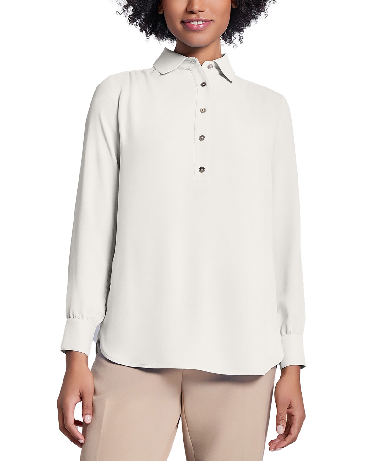 Shop Jones New York Long Sleeve Shirttail Side Button Popover Tunic In Jones White