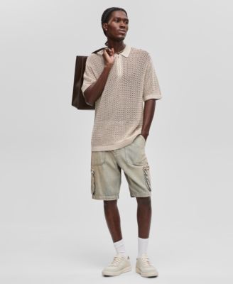 Men's Polo-Collar Open-Stitch Short-Sleeve Sweater, Exclusively at Macy's