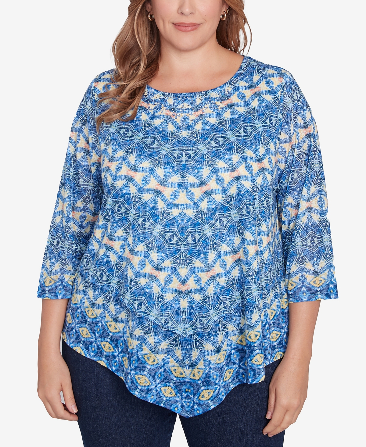 Ruby Rd. Plus Chevron Burnout Crew Neck Knit Top