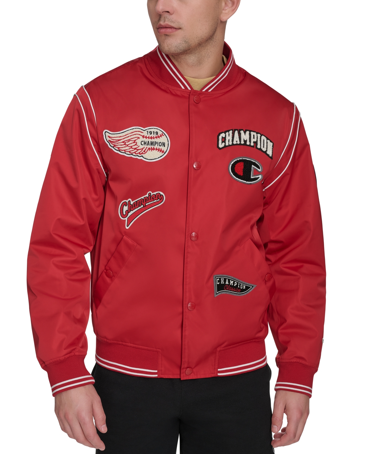 Champion Men's Varsity Patch Bomber Jacket In Black