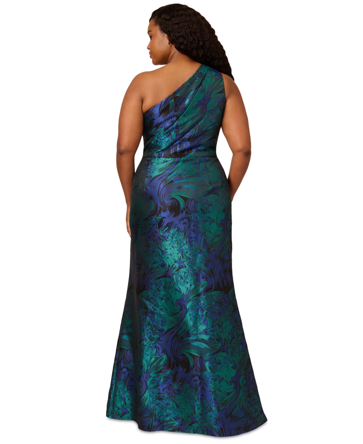 Adrianna Papell One-shoulder Jacquard Gown In Cobalt,teal