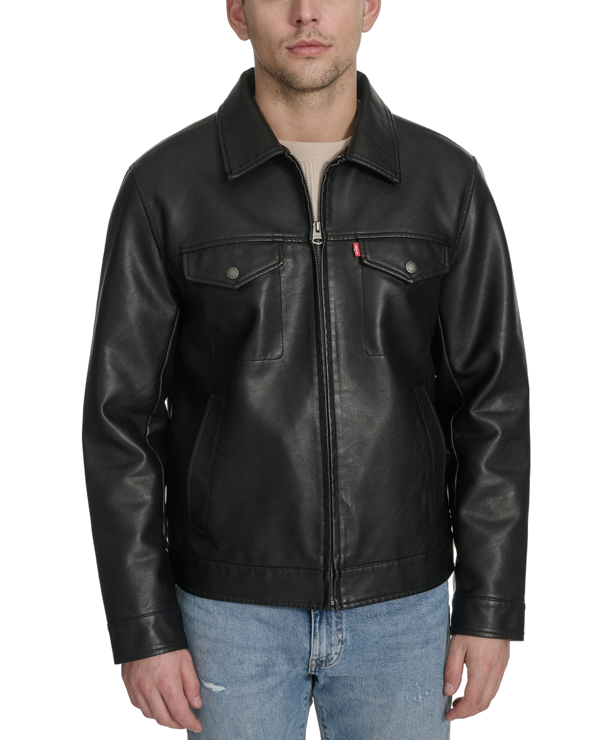 Men's Classic-Fit Faux-Leather Jacket - Black