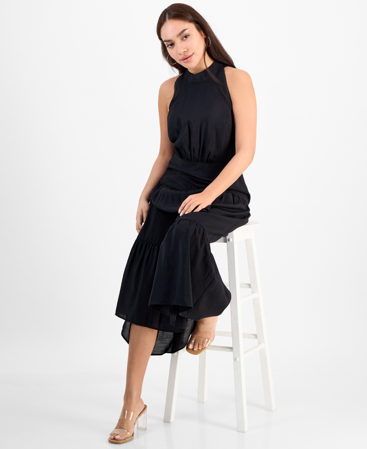 Shop Sam Edelman Women's High-neck Tiered Sleeveless Dress In Black