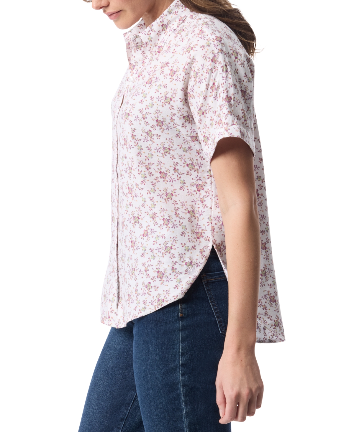 Gloria Vanderbilt Plus Size Daisy Printed Button-front Shirt In White Bisty Floral