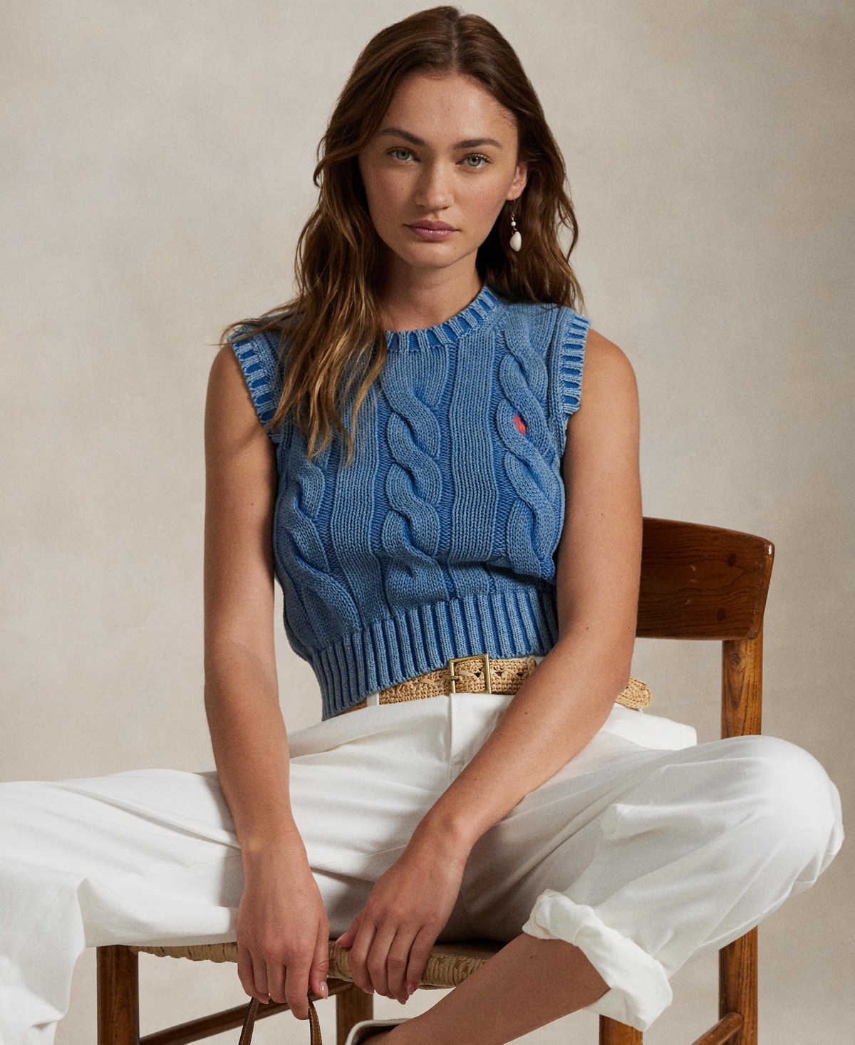 Polo Ralph Lauren Cable-knit Cotton Cropped Sweater Vest In Midnight Royal