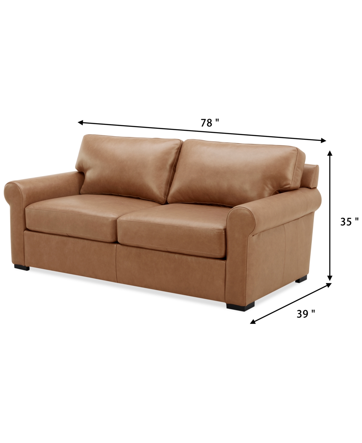 Macy's Radley 74" Leather Roll Arm Apartment Sofa, Exclusively At  In Light Natural