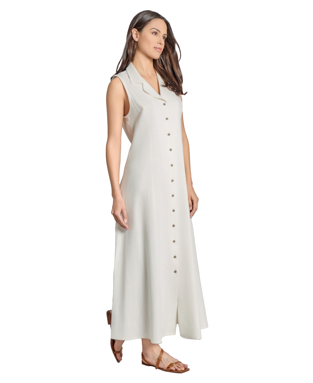 Jones New York Women's Linen-blend Drawstring-back Maxi Shirtdress In Nyc White