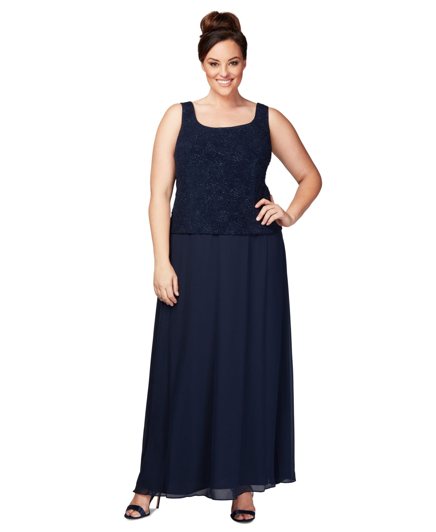 Женское платье Alex Evenings Plus Size Glitter Jacket & A-Line, цвет: Тёмно-синий — фото 3