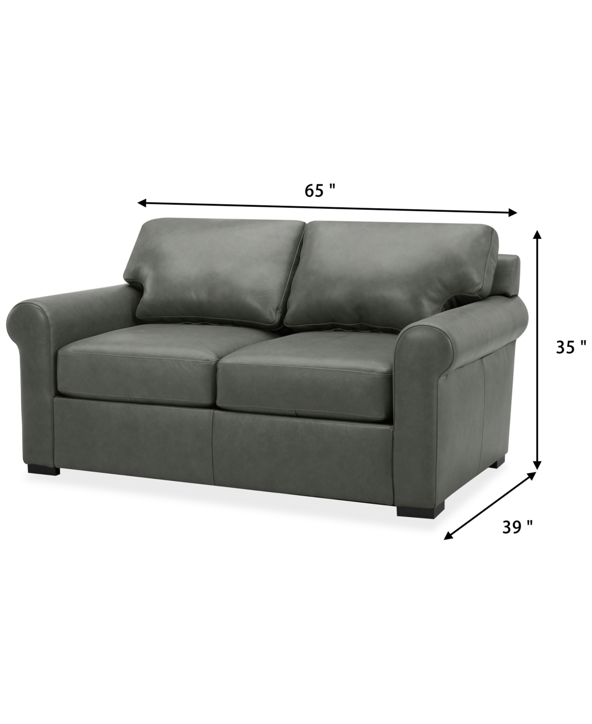 Macy's Radley 61" Leather Roll Arm Loveseat, Exclusively At  In Anthracite
