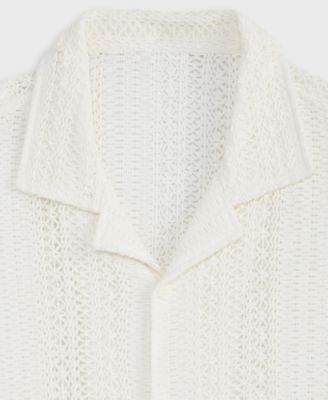 Men's Relaxed-Fit Textured Crochet Button-Down Camp Shirt, Exclusively at Macy's 