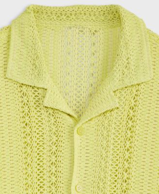 Men's Relaxed-Fit Textured Crochet Button-Down Camp Shirt, Exclusively at Macy's 
