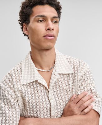 Men's Relaxed-Fit Textured-Knit Bubble Lace Button-Down Camp Shirt, Exclusively at Macy's 