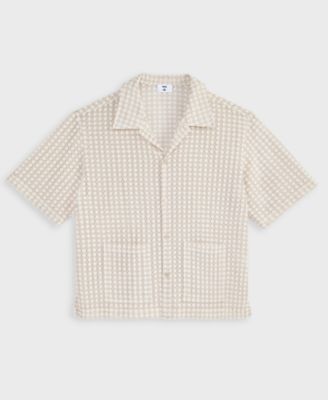 Men's Relaxed-Fit Textured-Knit Bubble Lace Button-Down Camp Shirt, Exclusively at Macy's 